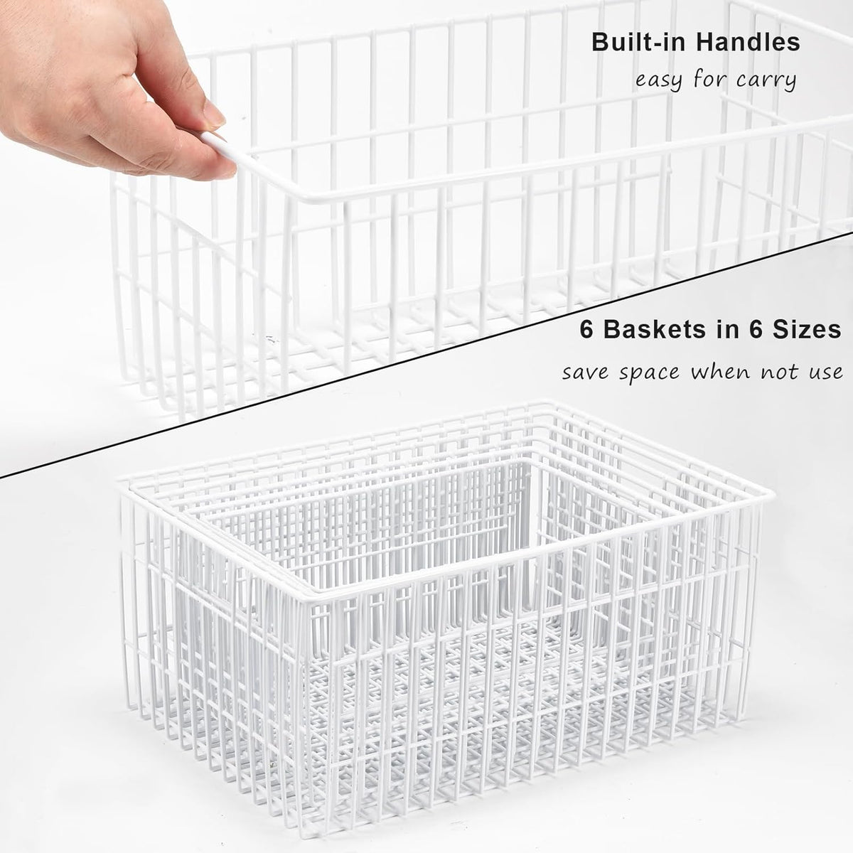 Freezer Organizer Bins, Vertical Sides Wire Freezer Baskets for Upright Freezer, Chest Freezer Organizer Deep Freezer Storage Containers for Foods, Snacks, Vegetables, Fruits, Set of 6