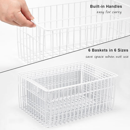 Freezer Organizer Bins, Vertical Sides Wire Freezer Baskets for Upright Freezer, Chest Freezer Organizer Deep Freezer Storage Containers for Foods, Snacks, Vegetables, Fruits, Set of 6