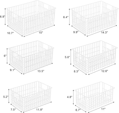 Freezer Organizer Bins, Vertical Sides Wire Freezer Baskets for Upright Freezer, Chest Freezer Organizer Deep Freezer Storage Containers for Foods, Snacks, Vegetables, Fruits, Set of 6