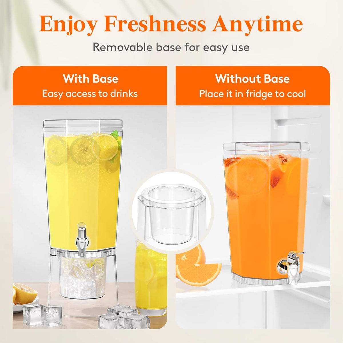 1 Gallon (128 OZ) Drink Dispensers for Parties 2 Pcs, 4L Plastic Beverage Containers with Stand for Juice/Tea/Soda/Water, Clear Ice Lemonade Dispensers with Lid & Leak-proof Spigot