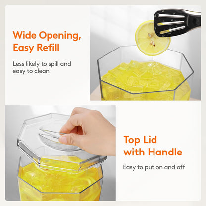 1 Gallon (128 OZ) Drink Dispensers for Parties 2 Pcs, 4L Plastic Beverage Containers with Stand for Juice/Tea/Soda/Water, Clear Ice Lemonade Dispensers with Lid & Leak-proof Spigot