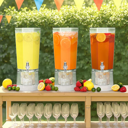 1 Gallon (128 OZ) Drink Dispensers for Parties 2 Pcs, 4L Plastic Beverage Containers with Stand for Juice/Tea/Soda/Water, Clear Ice Lemonade Dispensers with Lid & Leak-proof Spigot