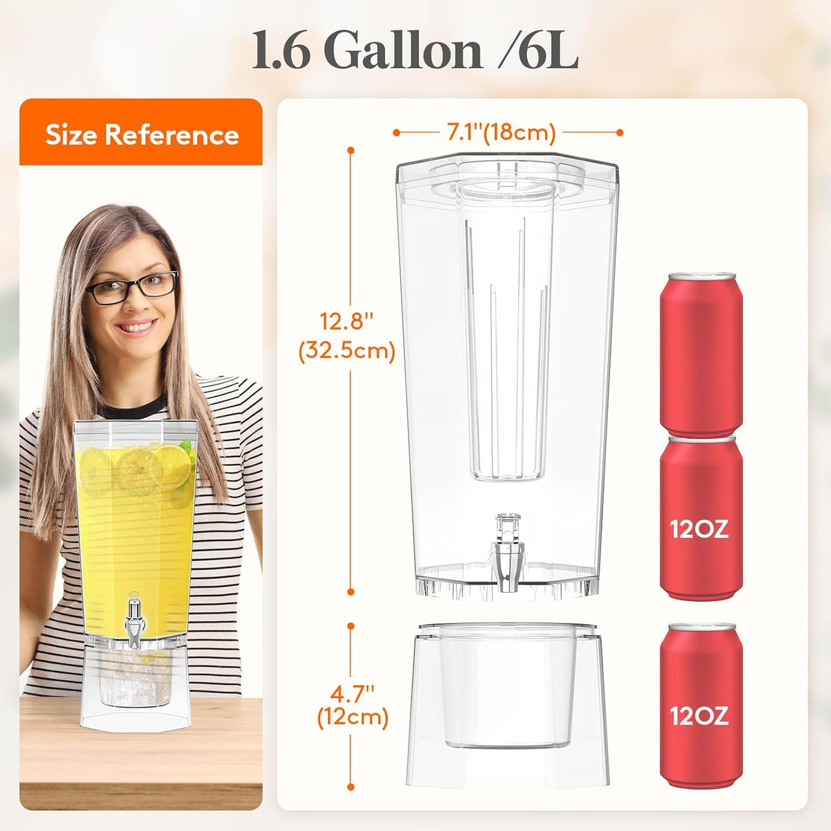 1 Gallon (128 OZ) Drink Dispensers for Parties 2 Pcs, 4L Plastic Beverage Containers with Stand for Juice/Tea/Soda/Water, Clear Ice Lemonade Dispensers with Lid & Leak-proof Spigot