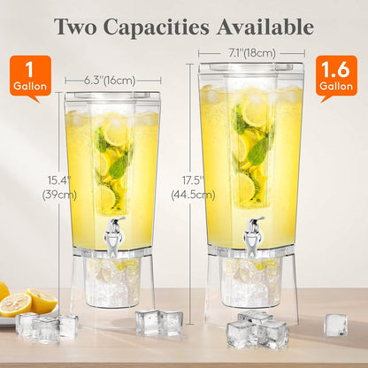1 Gallon (128 OZ) Drink Dispensers for Parties 2 Pcs, 4L Plastic Beverage Containers with Stand for Juice/Tea/Soda/Water, Clear Ice Lemonade Dispensers with Lid & Leak-proof Spigot