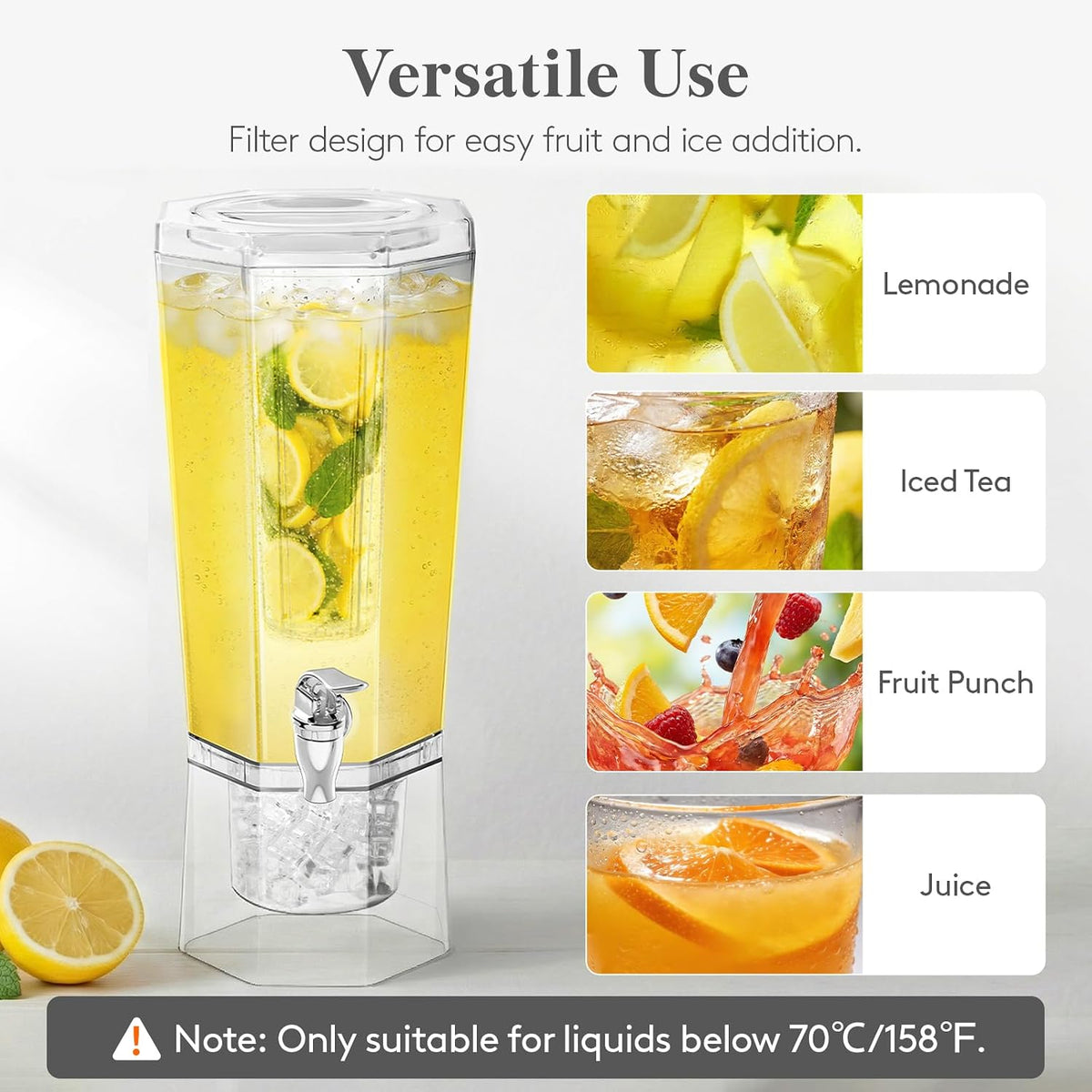 1 Gallon (128 OZ) Drink Dispensers for Parties 2 Pcs, 4L Plastic Beverage Containers with Stand for Juice/Tea/Soda/Water, Clear Ice Lemonade Dispensers with Lid & Leak-proof Spigot