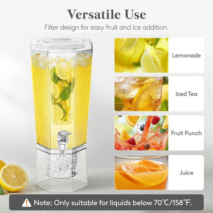 1 Gallon (128 OZ) Drink Dispensers for Parties 2 Pcs, 4L Plastic Beverage Containers with Stand for Juice/Tea/Soda/Water, Clear Ice Lemonade Dispensers with Lid & Leak-proof Spigot