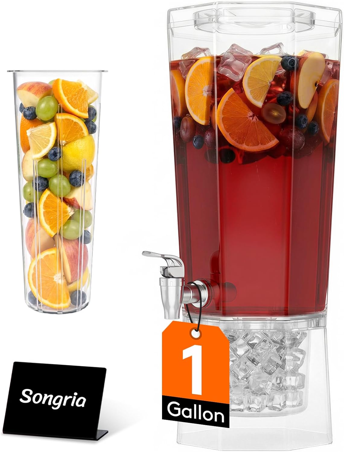 1 Gallon (128 OZ) Drink Dispensers for Parties 2 Pcs, 4L Plastic Beverage Containers with Stand for Juice/Tea/Soda/Water, Clear Ice Lemonade Dispensers with Lid & Leak-proof Spigot