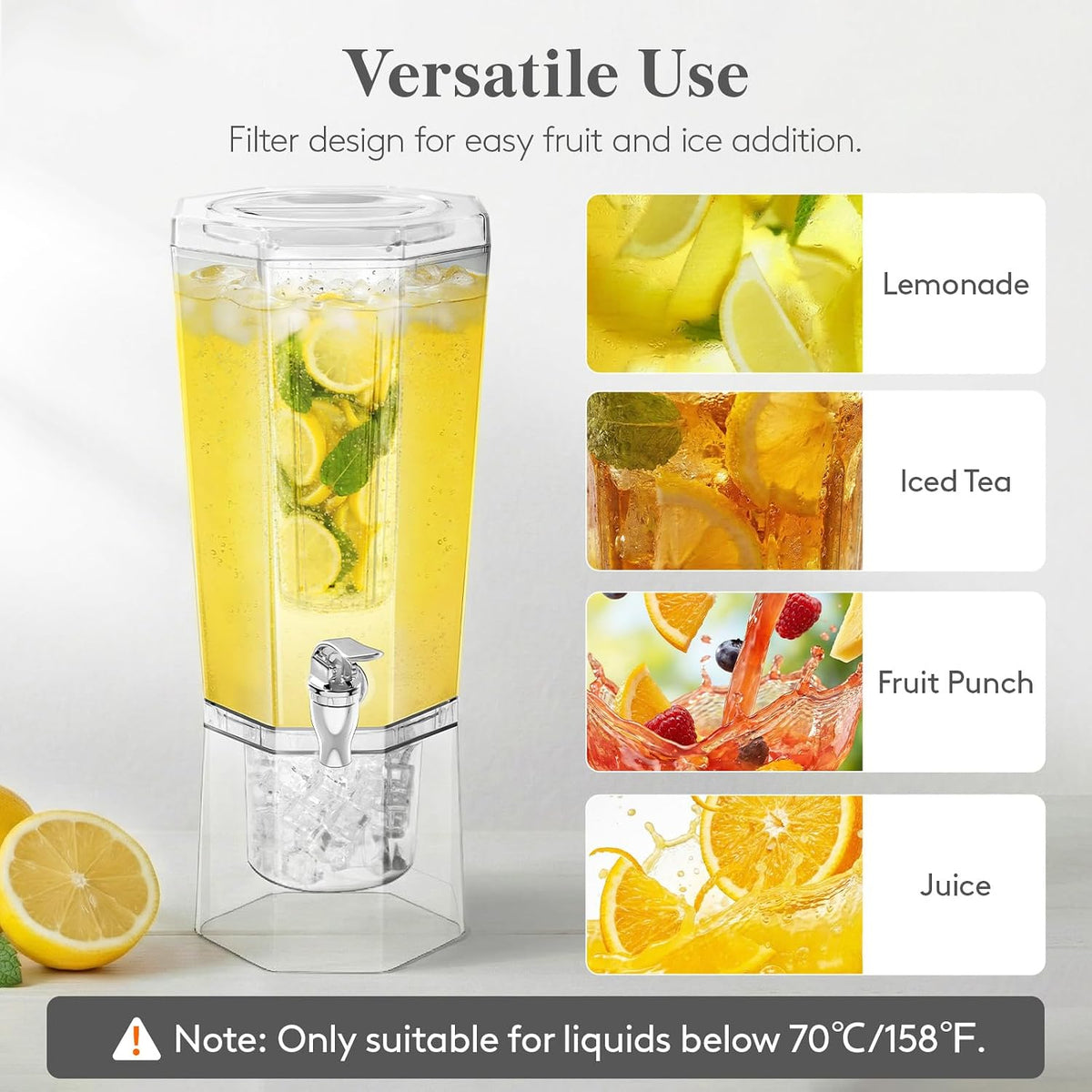 1 Gallon (128 OZ) Drink Dispensers for Parties 2 Pcs, 4L Plastic Beverage Containers with Stand for Juice/Tea/Soda/Water, Clear Ice Lemonade Dispensers with Lid & Leak-proof Spigot