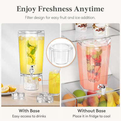 1 Gallon (128 OZ) Drink Dispensers for Parties 2 Pcs, 4L Plastic Beverage Containers with Stand for Juice/Tea/Soda/Water, Clear Ice Lemonade Dispensers with Lid & Leak-proof Spigot