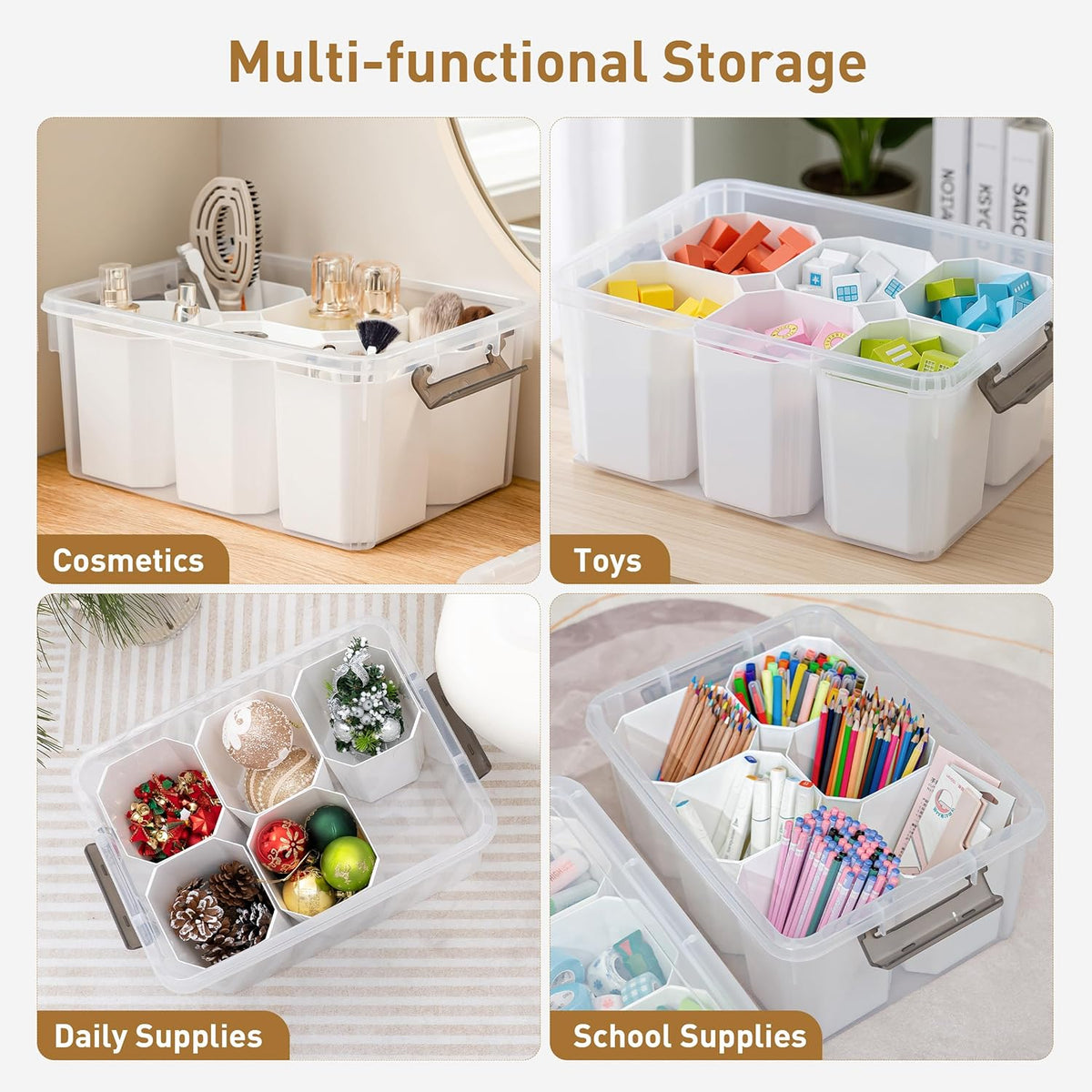 Citylife 17 QT Clear Storage Bins with Lids Plastic Storage Bins