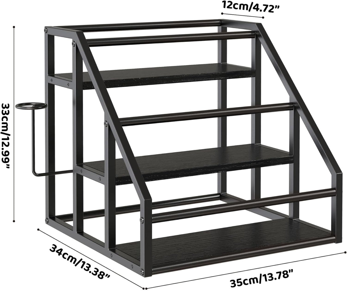Coffee Syrup Rack Organizer, 3 Tier Countertop Storage Shelves, Kitchen Storage, 12 Syrup Bottle Stand Holder for Wine, Liquor, Kitchen Coffee Station Organizer Rack, 13.8"x13.4"x13.0", Rustic Brown