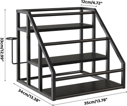 Coffee Syrup Rack Organizer, 3 Tier Countertop Storage Shelves, Kitchen Storage, 12 Syrup Bottle Stand Holder for Wine, Liquor, Kitchen Coffee Station Organizer Rack, 13.8"x13.4"x13.0", Rustic Brown