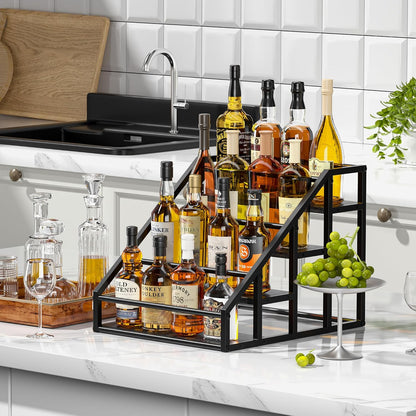Coffee Syrup Rack Organizer, 3 Tier Countertop Storage Shelves, Kitchen Storage, 12 Syrup Bottle Stand Holder for Wine, Liquor, Kitchen Coffee Station Organizer Rack, 13.8"x13.4"x13.0", Rustic Brown