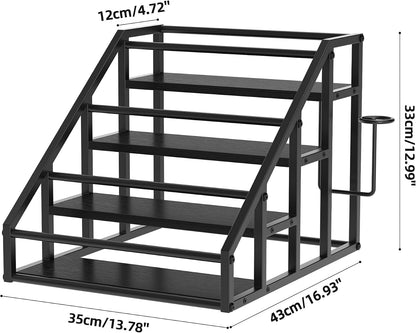 Coffee Syrup Rack Organizer, 3 Tier Countertop Storage Shelves, Kitchen Storage, 12 Syrup Bottle Stand Holder for Wine, Liquor, Kitchen Coffee Station Organizer Rack, 13.8"x13.4"x13.0", Rustic Brown