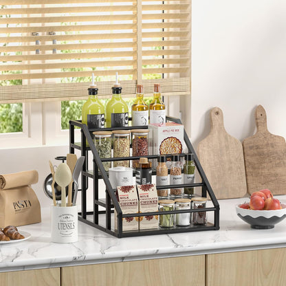 Coffee Syrup Rack Organizer, 3 Tier Countertop Storage Shelves, Kitchen Storage, 12 Syrup Bottle Stand Holder for Wine, Liquor, Kitchen Coffee Station Organizer Rack, 13.8"x13.4"x13.0", Rustic Brown