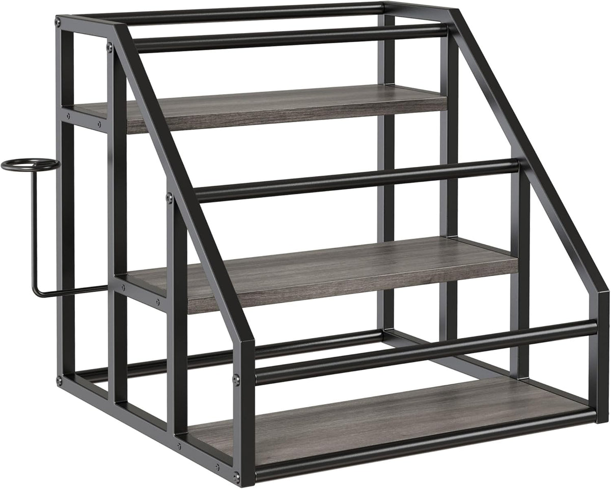 Coffee Syrup Rack Organizer, 3 Tier Countertop Storage Shelves, Kitchen Storage, 12 Syrup Bottle Stand Holder for Wine, Liquor, Kitchen Coffee Station Organizer Rack, 13.8"x13.4"x13.0", Rustic Brown