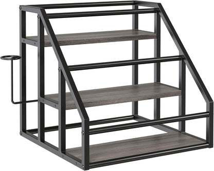 Coffee Syrup Rack Organizer, 3 Tier Countertop Storage Shelves, Kitchen Storage, 12 Syrup Bottle Stand Holder for Wine, Liquor, Kitchen Coffee Station Organizer Rack, 13.8"x13.4"x13.0", Rustic Brown