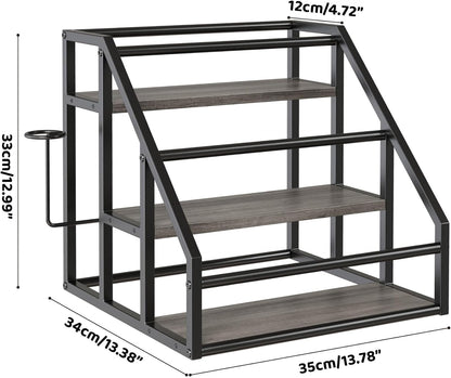 Coffee Syrup Rack Organizer, 3 Tier Countertop Storage Shelves, Kitchen Storage, 12 Syrup Bottle Stand Holder for Wine, Liquor, Kitchen Coffee Station Organizer Rack, 13.8"x13.4"x13.0", Rustic Brown