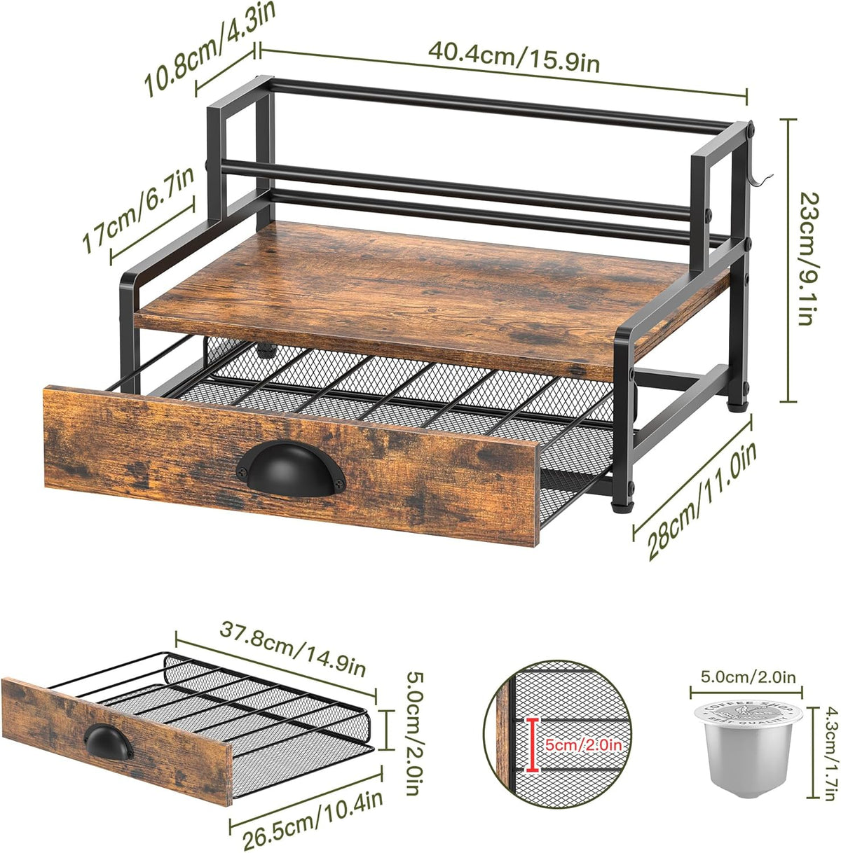 Coffee Syrup Rack Organizer, 3 Tier Countertop Storage Shelves, Kitchen Storage, 12 Syrup Bottle Stand Holder for Wine, Liquor, Kitchen Coffee Station Organizer Rack, 13.8"x13.4"x13.0", Rustic Brown