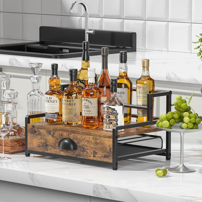 Coffee Syrup Rack Organizer, 3 Tier Countertop Storage Shelves, Kitchen Storage, 12 Syrup Bottle Stand Holder for Wine, Liquor, Kitchen Coffee Station Organizer Rack, 13.8"x13.4"x13.0", Rustic Brown