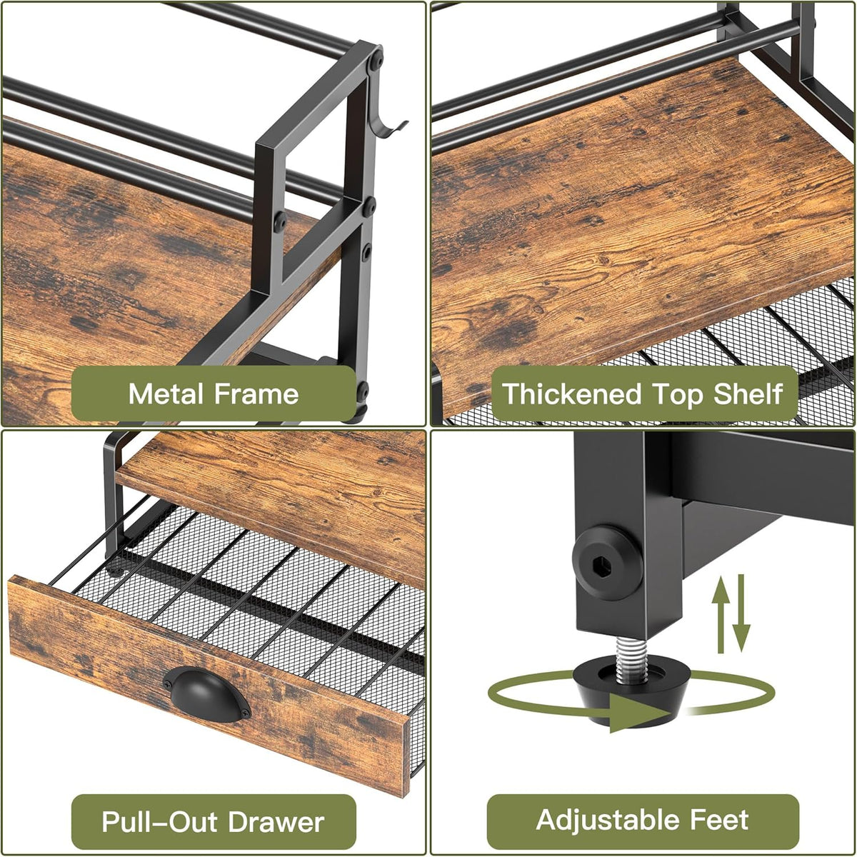 Coffee Syrup Rack Organizer, 3 Tier Countertop Storage Shelves, Kitchen Storage, 12 Syrup Bottle Stand Holder for Wine, Liquor, Kitchen Coffee Station Organizer Rack, 13.8"x13.4"x13.0", Rustic Brown