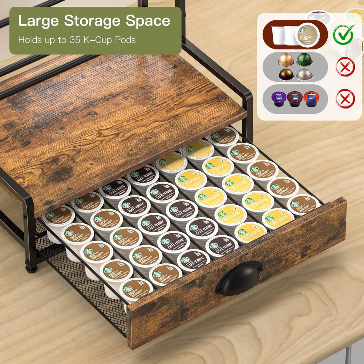 Coffee Syrup Rack Organizer, 3 Tier Countertop Storage Shelves, Kitchen Storage, 12 Syrup Bottle Stand Holder for Wine, Liquor, Kitchen Coffee Station Organizer Rack, 13.8"x13.4"x13.0", Rustic Brown