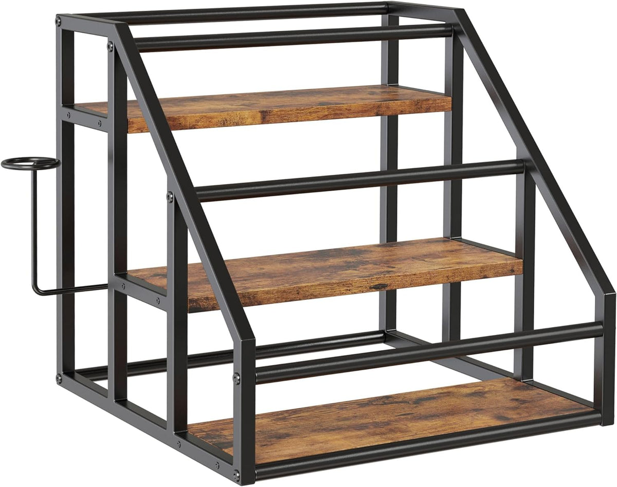 Coffee Syrup Rack Organizer, 3 Tier Countertop Storage Shelves, Kitchen Storage, 12 Syrup Bottle Stand Holder for Wine, Liquor, Kitchen Coffee Station Organizer Rack, 13.8"x13.4"x13.0", Rustic Brown