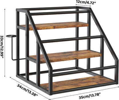 Coffee Syrup Rack Organizer, 3 Tier Countertop Storage Shelves, Kitchen Storage, 12 Syrup Bottle Stand Holder for Wine, Liquor, Kitchen Coffee Station Organizer Rack, 13.8"x13.4"x13.0", Rustic Brown