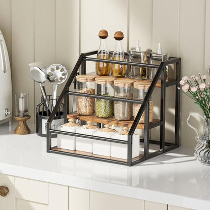Coffee Syrup Rack Organizer, 3 Tier Countertop Storage Shelves, Kitchen Storage, 12 Syrup Bottle Stand Holder for Wine, Liquor, Kitchen Coffee Station Organizer Rack, 13.8"x13.4"x13.0", Rustic Brown