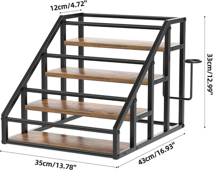 Coffee Syrup Rack Organizer, 3 Tier Countertop Storage Shelves, Kitchen Storage, 12 Syrup Bottle Stand Holder for Wine, Liquor, Kitchen Coffee Station Organizer Rack, 13.8"x13.4"x13.0", Rustic Brown