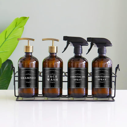 White Waterproof Soap Labels for Plastic/Glass Bottles, Bathroom/Kitchen Hand Soap Dispenser Label Stickers, Removable Cleaning Bottle Labels for Soap, Lotion, Shampoo Conditioner, 12Pack (Black)