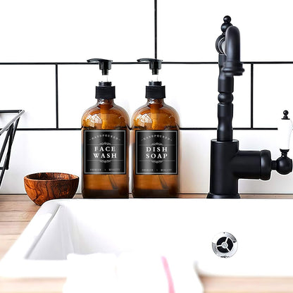 White Waterproof Soap Labels for Plastic/Glass Bottles, Bathroom/Kitchen Hand Soap Dispenser Label Stickers, Removable Cleaning Bottle Labels for Soap, Lotion, Shampoo Conditioner, 12Pack (Black)
