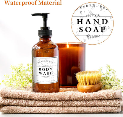 White Waterproof Soap Labels for Plastic/Glass Bottles, Bathroom/Kitchen Hand Soap Dispenser Label Stickers, Removable Cleaning Bottle Labels for Soap, Lotion, Shampoo Conditioner, 12Pack (Black)