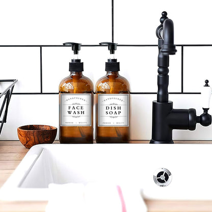 White Waterproof Soap Labels for Plastic/Glass Bottles, Bathroom/Kitchen Hand Soap Dispenser Label Stickers, Removable Cleaning Bottle Labels for Soap, Lotion, Shampoo Conditioner, 12Pack (Black)