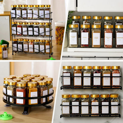 Glass Spice Jars with Label, 24Pcs Spice Jars with Shaker Lids-4 oz Gold Spice Seasoning Jars Bottles Containers Set for Spice Rack (24)