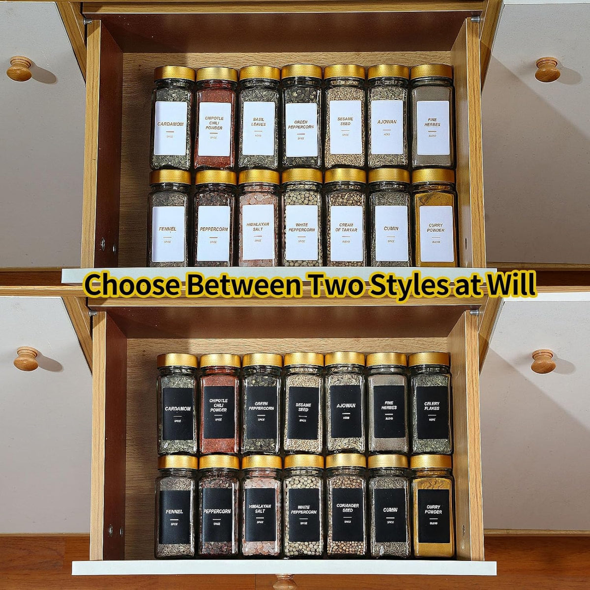 Glass Spice Jars with Label, 24Pcs Spice Jars with Shaker Lids-4 oz Gold Spice Seasoning Jars Bottles Containers Set for Spice Rack (24)