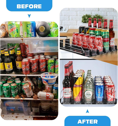 Soda Can Organizer for Fridge, Self-Pushing Drink Holder for Refrigerator, Adjustable Width Beverage Water Beer Storage for Kitchen Pantry, Holds up to 30 Cans