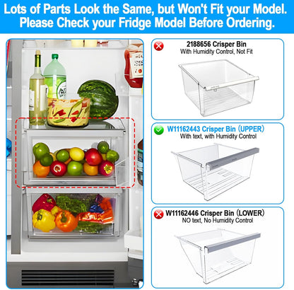 UPGRADED W11162443 Refrigerator Crisper Drawer Compatible with Whirlpool Crisper Drawer W10899435 Whirlpool Fridge Drawer W11046494 Maytag Refrigerator Drawer WRS325SDHZ WRS315SDHZ WRS315SDHM Drawer