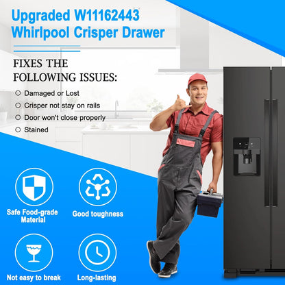 UPGRADED W11162443 Refrigerator Crisper Drawer Compatible with Whirlpool Crisper Drawer W10899435 Whirlpool Fridge Drawer W11046494 Maytag Refrigerator Drawer WRS325SDHZ WRS315SDHZ WRS315SDHM Drawer