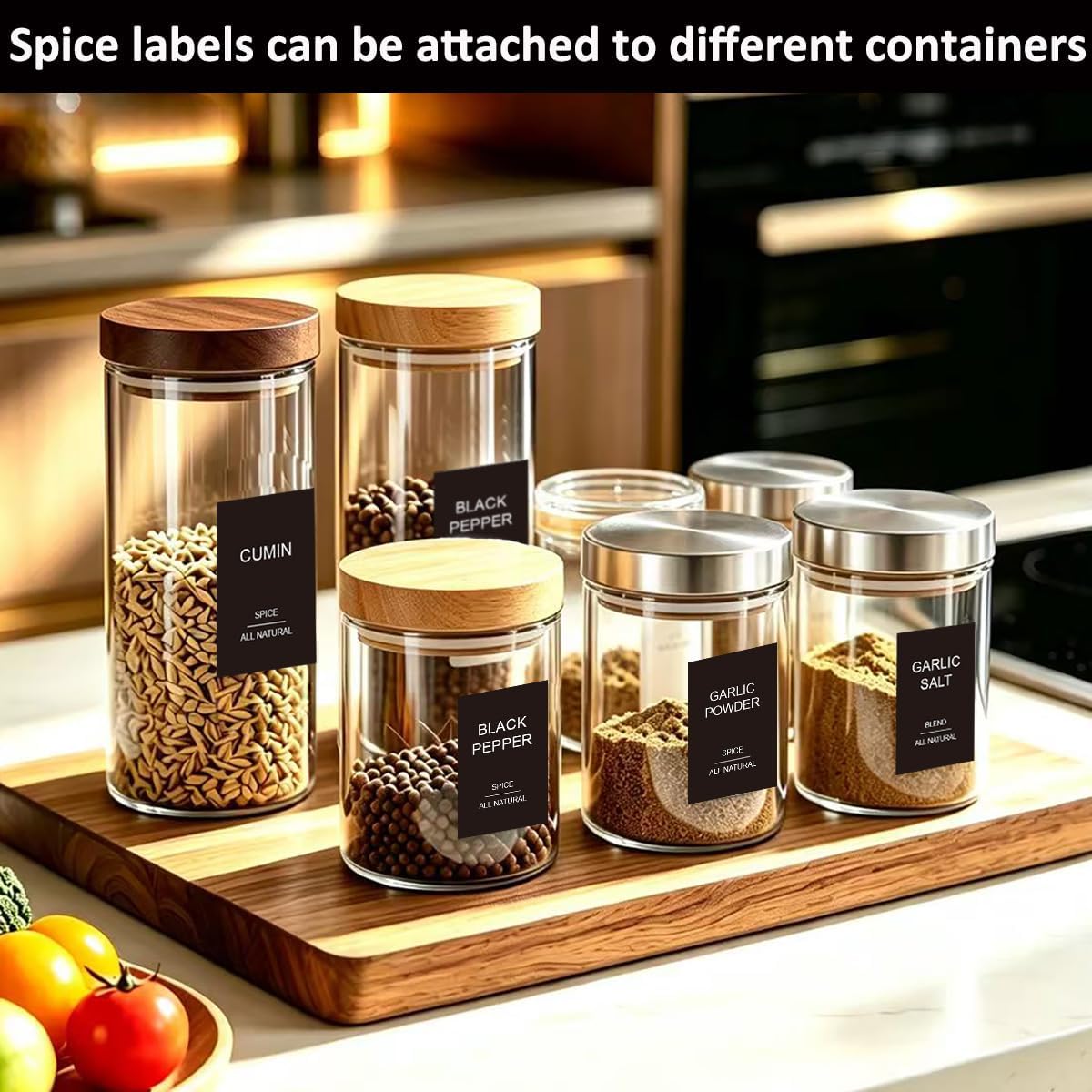 256 Spice Labels Minimalist Waterproof Spice Jar Stickers Removable Oil-Resistant Preprinted Spice with Blank Label for Kitchen Herb & Seasoning Labels Food Containers Organizers Storage Bins