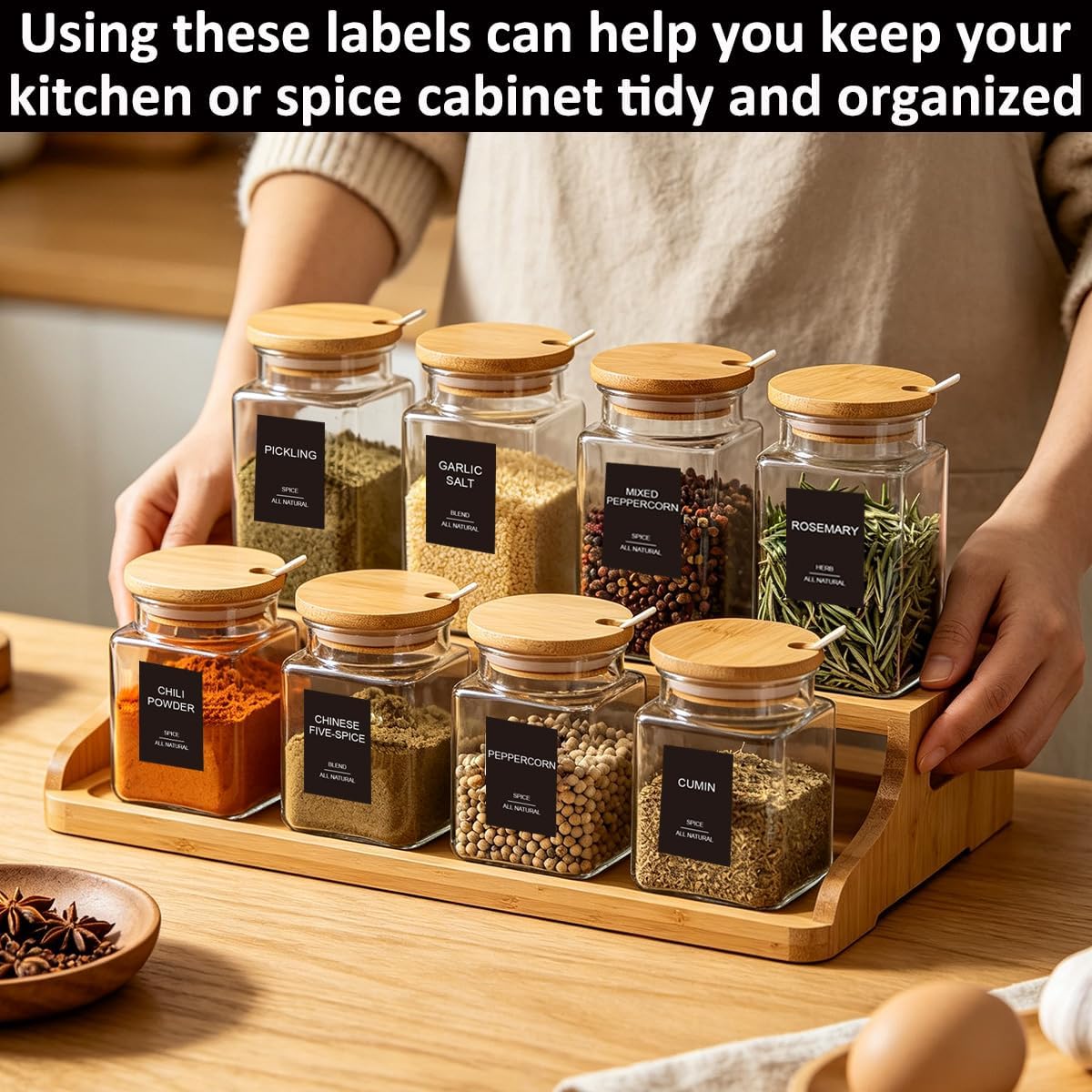 256 Spice Labels Minimalist Waterproof Spice Jar Stickers Removable Oil-Resistant Preprinted Spice with Blank Label for Kitchen Herb & Seasoning Labels Food Containers Organizers Storage Bins
