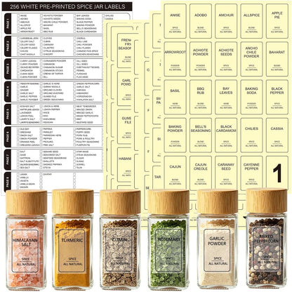 256 Spice Labels Minimalist Waterproof Spice Jar Stickers Removable Oil-Resistant Preprinted Spice with Blank Label for Kitchen Herb & Seasoning Labels Food Containers Organizers Storage Bins