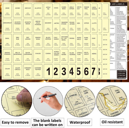256 Spice Labels Minimalist Waterproof Spice Jar Stickers Removable Oil-Resistant Preprinted Spice with Blank Label for Kitchen Herb & Seasoning Labels Food Containers Organizers Storage Bins