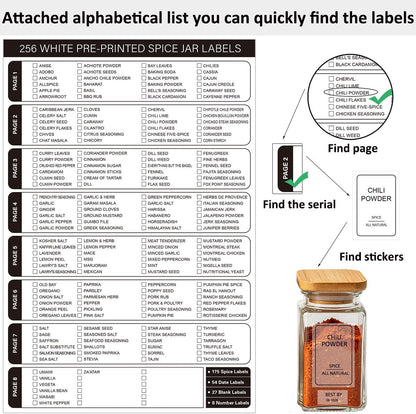 256 Spice Labels Minimalist Waterproof Spice Jar Stickers Removable Oil-Resistant Preprinted Spice with Blank Label for Kitchen Herb & Seasoning Labels Food Containers Organizers Storage Bins