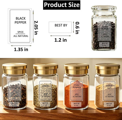 256 Spice Labels Minimalist Waterproof Spice Jar Stickers Removable Oil-Resistant Preprinted Spice with Blank Label for Kitchen Herb & Seasoning Labels Food Containers Organizers Storage Bins