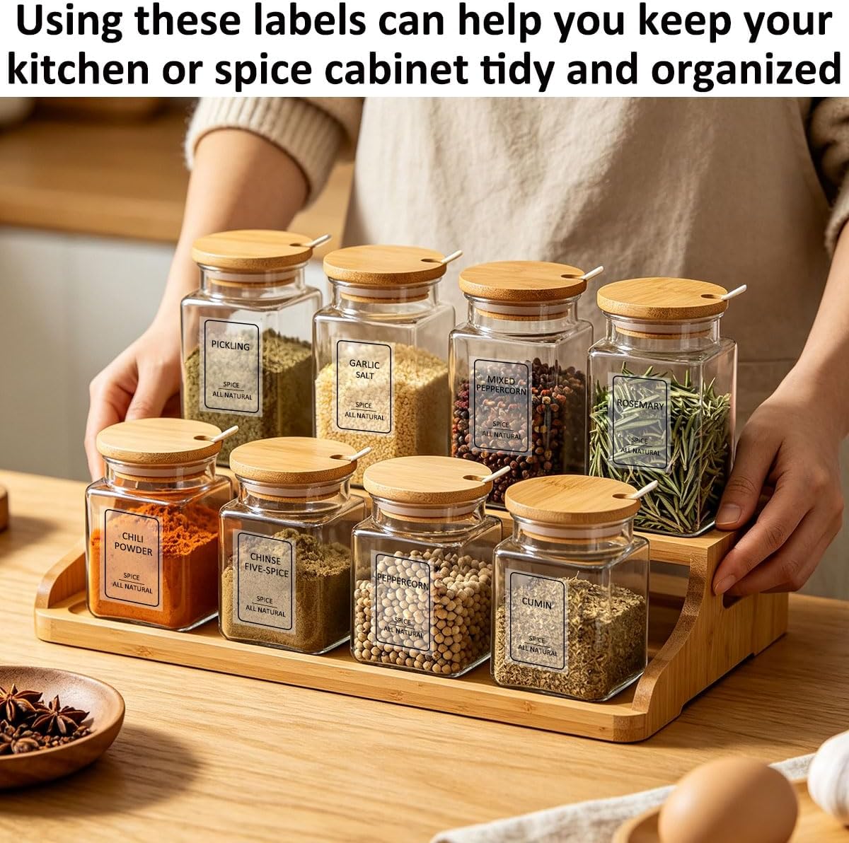 256 Spice Labels Minimalist Waterproof Spice Jar Stickers Removable Oil-Resistant Preprinted Spice with Blank Label for Kitchen Herb & Seasoning Labels Food Containers Organizers Storage Bins