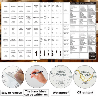 256 Spice Labels Minimalist Waterproof Spice Jar Stickers Removable Oil-Resistant Preprinted Spice with Blank Label for Kitchen Herb & Seasoning Labels Food Containers Organizers Storage Bins