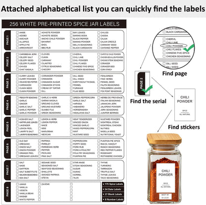256 Spice Labels Minimalist Waterproof Spice Jar Stickers Removable Oil-Resistant Preprinted Spice with Blank Label for Kitchen Herb & Seasoning Labels Food Containers Organizers Storage Bins