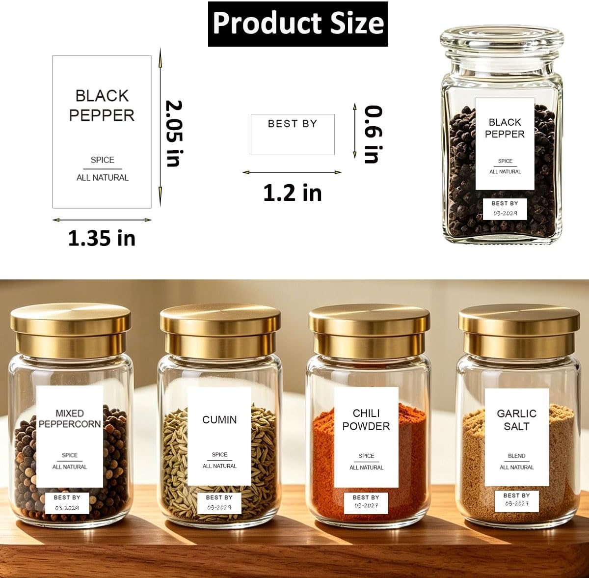256 Spice Labels Minimalist Waterproof Spice Jar Stickers Removable Oil-Resistant Preprinted Spice with Blank Label for Kitchen Herb & Seasoning Labels Food Containers Organizers Storage Bins