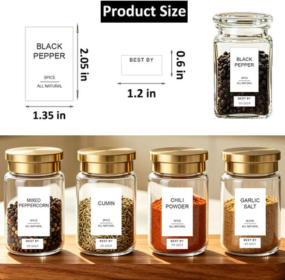 256 Spice Labels Minimalist Waterproof Spice Jar Stickers Removable Oil-Resistant Preprinted Spice with Blank Label for Kitchen Herb & Seasoning Labels Food Containers Organizers Storage Bins